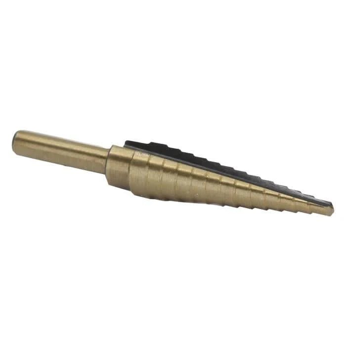 1 HSS Black & Gold Step Drill Bit (1/8" - 1/2 by 1/32") - High Performance & Durable Cutting Tool | Drill America - Bayou Tool