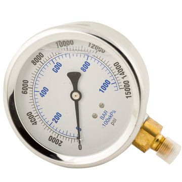 BVA Hydraulics - Gauge Pressure 4" Face Glycerin Filled 0-15,000 Psi 1/4"-18 Nptf | Hydraulic Gauges