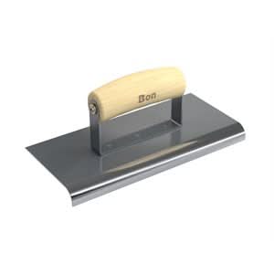 Bon 12 - 455 Edger - Stainless Steel 9" X 4" - 1/2" Radius X 5/8" Lip Wood Handle 9" long x 4" wide edger | Concrete Tool for Pros - Bayou Tool