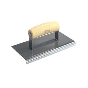 Bon 12 - 457 Edger - Stainless Steel 8" X 4" - 3/8" Radius X 1/2" Lip Wood Handle 8" long x 4" wide edger | Concrete Tool for Pros - Bayou Tool