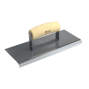 Bon 12 - 459 Edger - Stainless Steel 10" X 4" - 3/8" Radius X 1/2" Lip Wood Handle 10" long x 4" wide edger | Concrete Tool for Pros - Bayou Tool