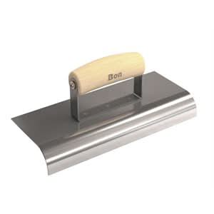 Bon 12 - 460 Edger - Stainless Steel 10" X 4" - 1" Radius X 1 1/4" Lip Wood Handle 10" long x 4" wide edger | Concrete Tool for Pros - Bayou Tool