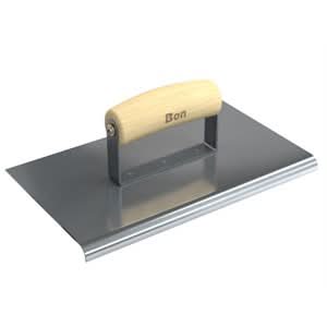 Bon 12 - 462 Edger - Stainless Steel 10" X 6" - 3/8" Radius X 1/2" Lip Wood Handle 10" long x 6" wide edger | Concrete Tool for Pros - Bayou Tool