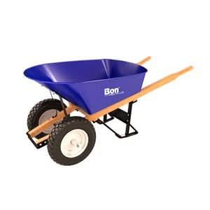 Bon Pro Plus Bon 28 - 701 Barrow - Steel 6 Cubic Feet Tray - Double Flatfree Tire Wood Handle | General Construction Tool for Pros - Bayou Tool