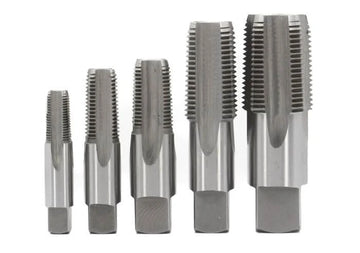 5 Piece Carbon Steel NPT Pipe Tap Set (1/8" 1/4" 3/8" 1/2" and 3/4") - High Performance & Durable Cutting Tool | Drill America