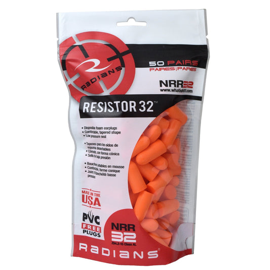 Radians Resistor® 32 Foam Earplugs - 50 Pair Bag Uncorded - Bayou Tool