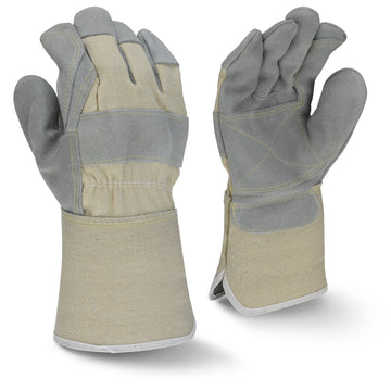 Radians RWG3400W Side Split Gray Cowhide Leather Double Palm Glove with Gauntlet Cuff - Bayou Tool