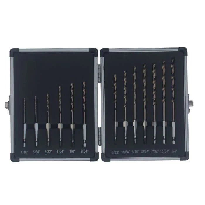 13 Piece Cobalt Quick Change Hex Shank Drill Bit Set 1/16" - 1/4" Plastic Case - High Performance & Durable Cutting Tool | Drill America - Bayou Tool