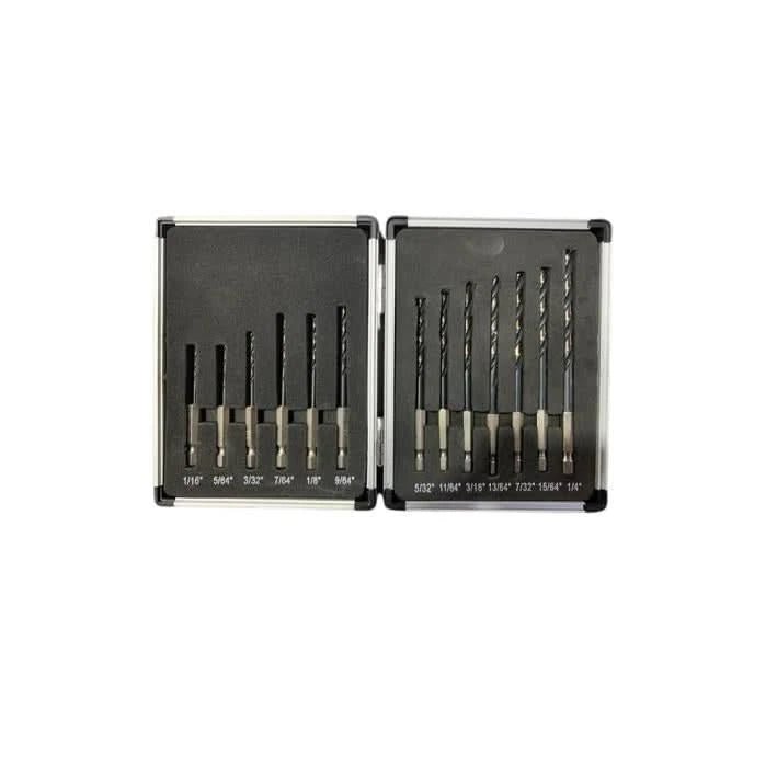 13 Piece Quick Change Hex Shank Drill Bit Set 1/16" - 1/4" Plastic Case - High Performance & Durable Cutting Tool | Drill America - Bayou Tool
