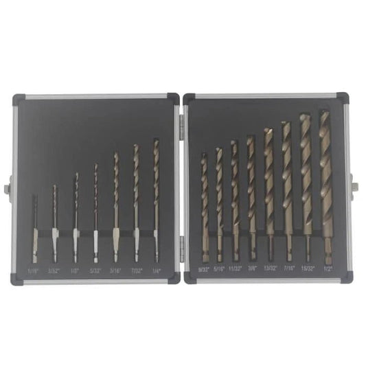 15 Piece Cobalt Quick Change Hex Shank Drill Bit Set 1/16" - 1/2" Plastic Case - High Performance & Durable Cutting Tool | Drill America - Bayou Tool