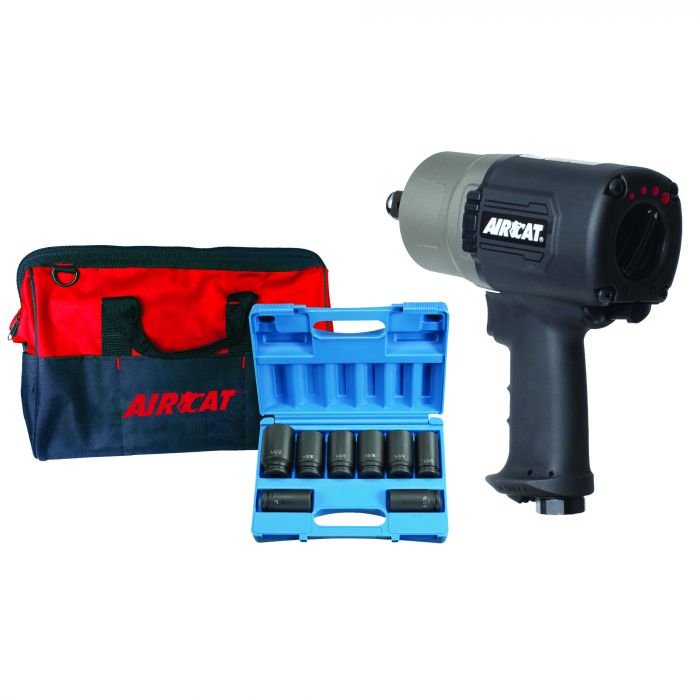 Aircat - 3/4" impact wrench kit 1600 ft-lb w/8 Piece Deep Socket Set