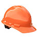 an orange hard hat on a white background