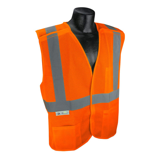 an orange safety vest on a mannequin