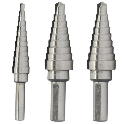 3 Piece HSS Step Drill Bit Set (Sizes 1 to 3) - High Performance & Durable Cutting Tool | Drill America - Bayou Tool