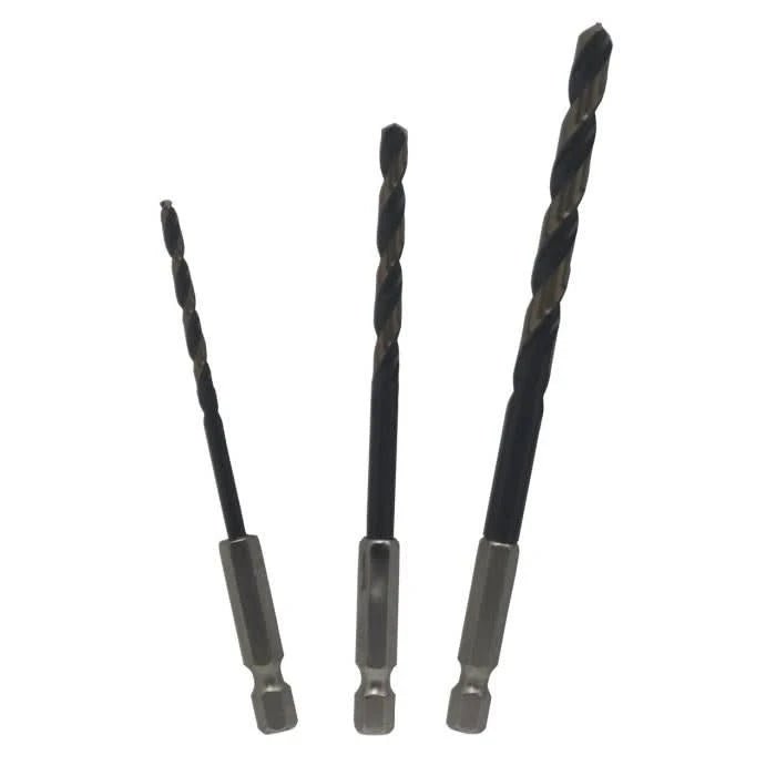 3 Piece Quick Change Hex Shank Drill Bit Set 1/8" - 1/4" Plastic Pouch - High Performance & Durable Cutting Tool | Drill America - Bayou Tool