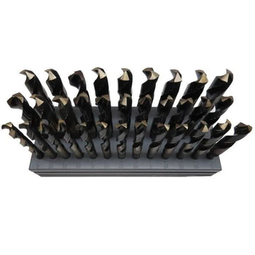 33 Piece HSS Black & Gold Drill Bit Set with Reduced 1/2" 3 - Flat Shank, 1/2" - 1", Metal Stand - High Performance & Durable Cutting Tool | Drill America - Bayou Tool