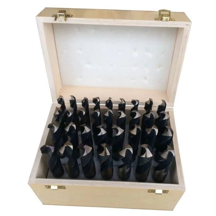 33 Piece HSS Black & Gold Drill Bit Set with Reduced 1/2" 3 - Flat Shank, 1/2" - 1", Wood Case - High Performance & Durable Cutting Tool | Drill America - Bayou Tool