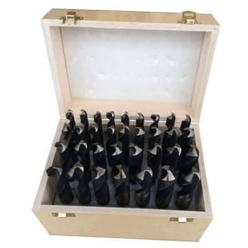 33 Piece HSS Black & Gold Drill Bit Set with Reduced 1/2" 3 - Flat Shank, 1/2" - 1", Wood Case - High Performance & Durable Cutting Tool | Drill America - Bayou Tool