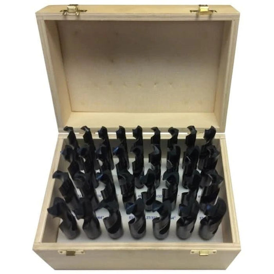 33 Piece HSS Black Oxide Reduced Shank HSS Drill Bit Set, 1/2" - 1", Wood Case - High Performance & Durable Cutting Tool | Drill America - Bayou Tool