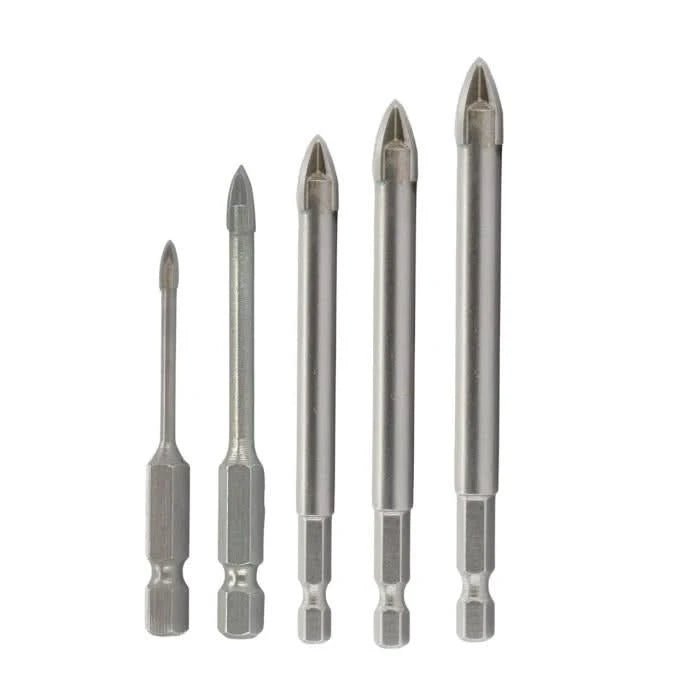 5 Piece Carbide Tipped 4 Flute Glass & Tile Drill Bit Set with Hex Shank - High Performance & Durable Cutting Tool | Drill America - Bayou Tool