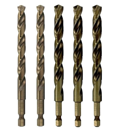 5 Piece Cobalt Quick Change Hex Shank Drill Bit Set (1/4" - 1/2") - High Performance & Durable Cutting Tool | Drill America - Bayou Tool