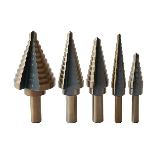 5 Piece HSS Black & Gold Step Drill Bit Set (Sizes 1 - 5) - High Performance & Durable Cutting Tool | Drill America - Bayou Tool