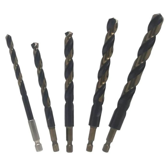 5 Piece Quick Change Hex Shank Drill Bit Set 1/4" - 1/2" Plastic Pouch - High Performance & Durable Cutting Tool | Drill America - Bayou Tool