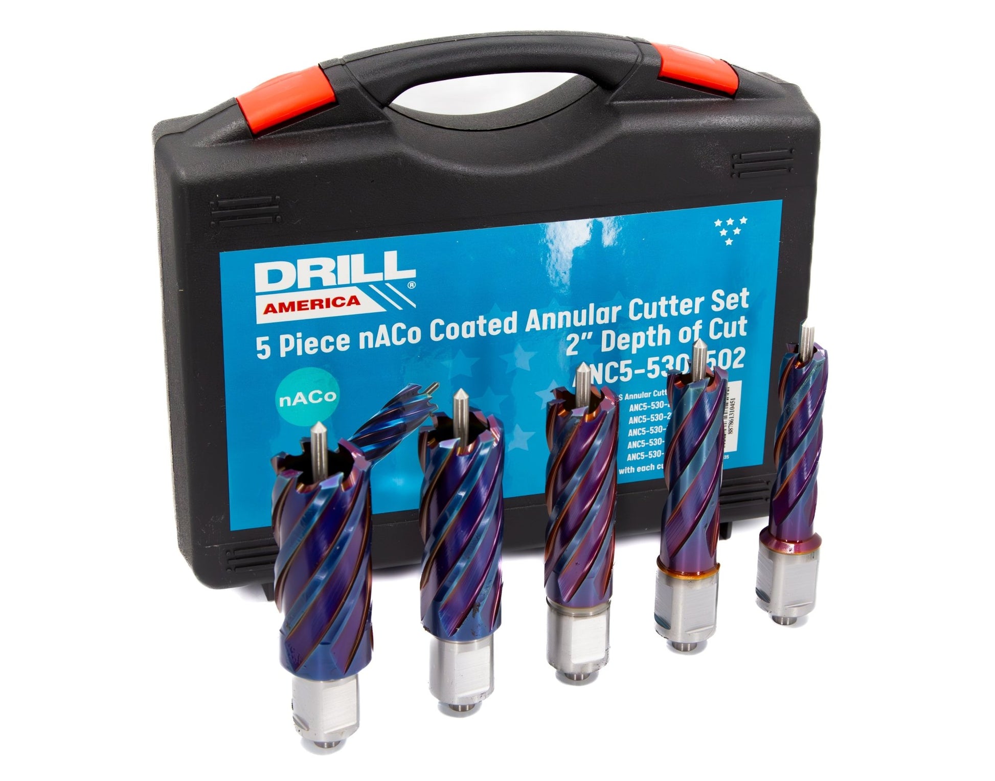 5 Piece Set with 2" Depth of Cut - nACo (Nano - Composite) Coated Blue Annular Cutter - High Performance & Durable Cutting Tool | Drill America - Bayou Tool