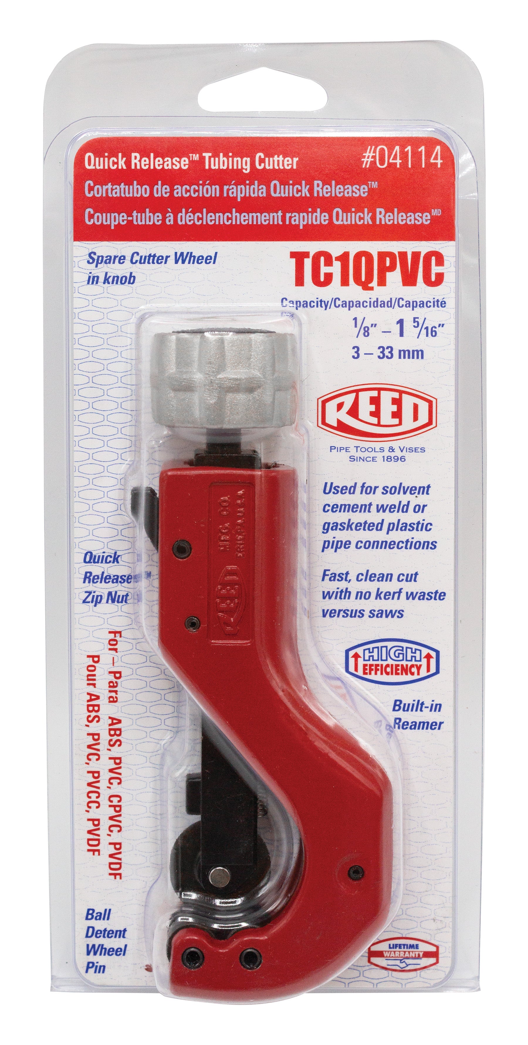 REED Tc1Qpvc Tubing Cutter For Pvc  Designed for Use in Brass Coupling and Threaded Pipework by Reed Mfg - Pipeline Tool