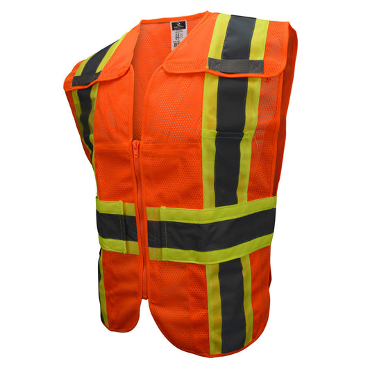 an orange safety vest on a white background