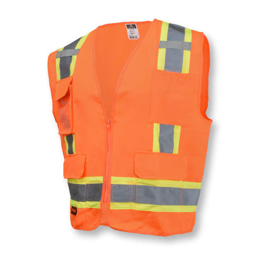 an orange safety vest on a white background