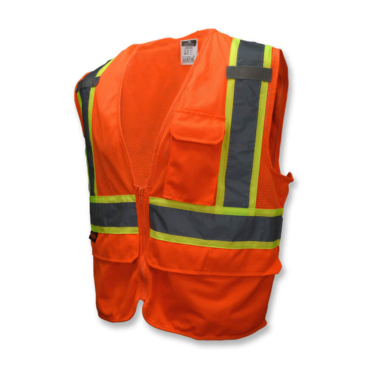 an orange safety vest on a white background