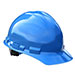 a blue hard hat on a white background