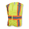 a yellow safety vest with reflective stripes