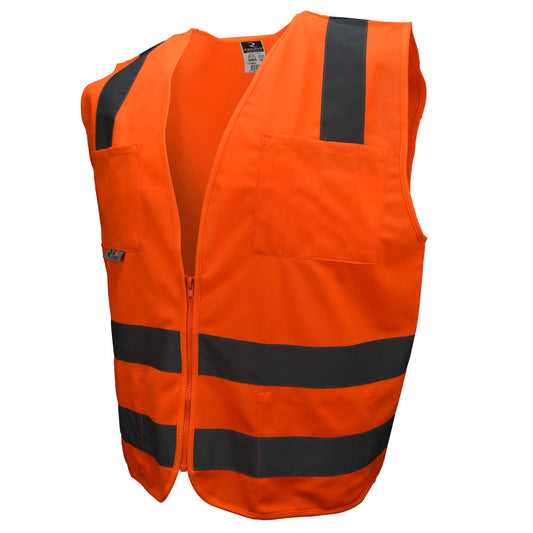 an orange safety vest on a white background