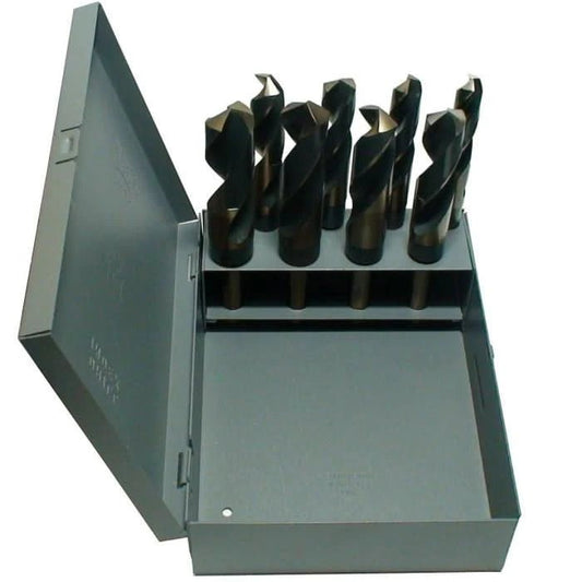 8 Piece HSS Black & Gold Drill Bit Set with Reduced 1/2" 3 - Flat Shank, 9/16" - 1" - High Performance & Durable Cutting Tool | Drill America - Bayou Tool