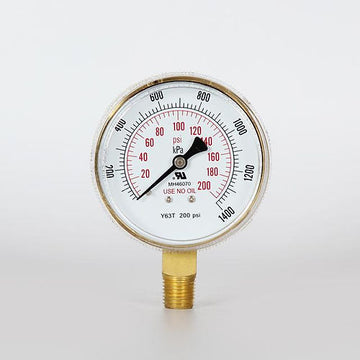 2.5" Oxygen Regulator Brass Pressure Gauge - 200 PSI -BS25X0200B