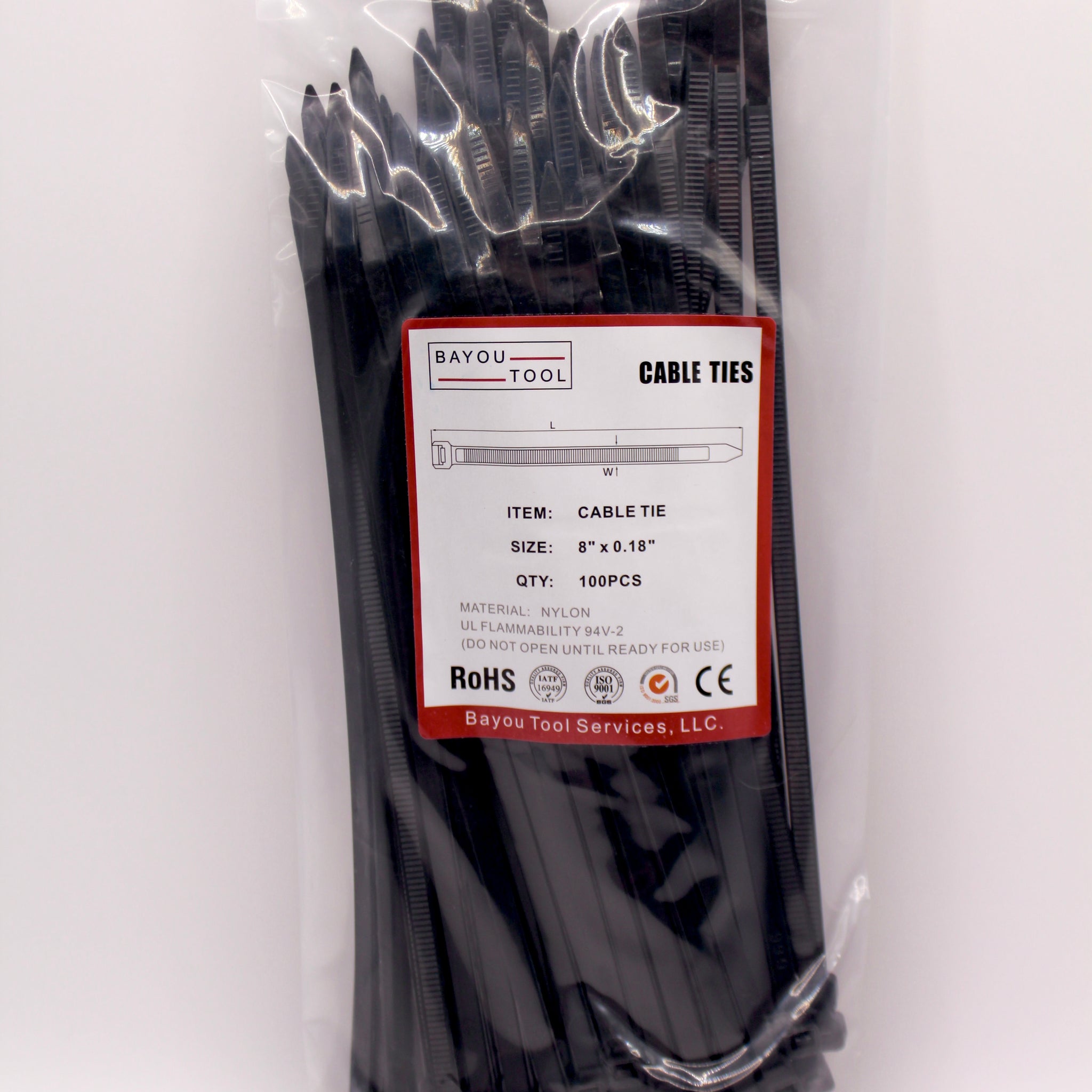 Bayou Tool 8-Inch Heavy-Duty Zip Ties (100 pack) 