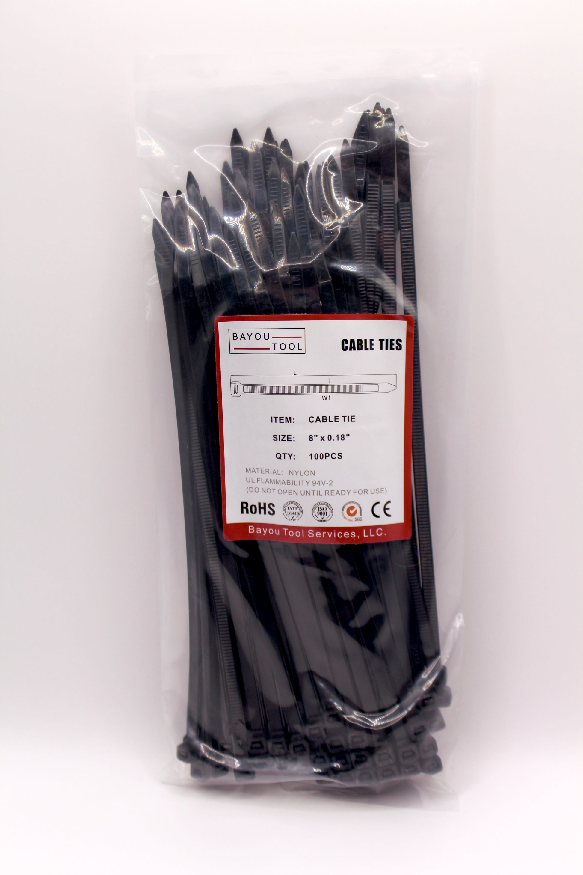 Bayou Tool 8-Inch Heavy-Duty Zip Ties (100 pack) 