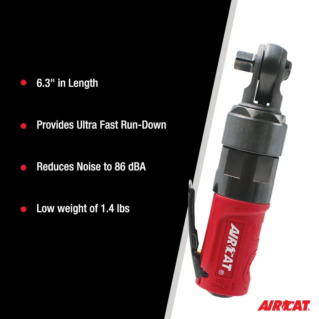 Aircat 3/8" Mini Impact Ratchet | Compact, High - Torque Pneumatic Ratchet for Automotive & Industrial Use - Bayou Tool