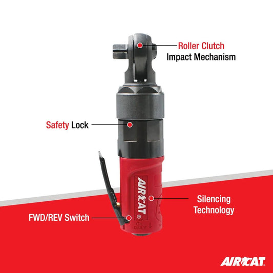 Aircat 3/8" Mini Impact Ratchet | Compact, High - Torque Pneumatic Ratchet for Automotive & Industrial Use - Bayou Tool