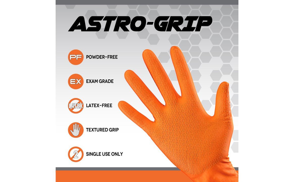 Astro Grip Disposable Nitrile Gloves - High - Grip, 7 Mil, Powder - Free - Durable Hand Protection for Industrial and Automotive Use - Bayou Tool