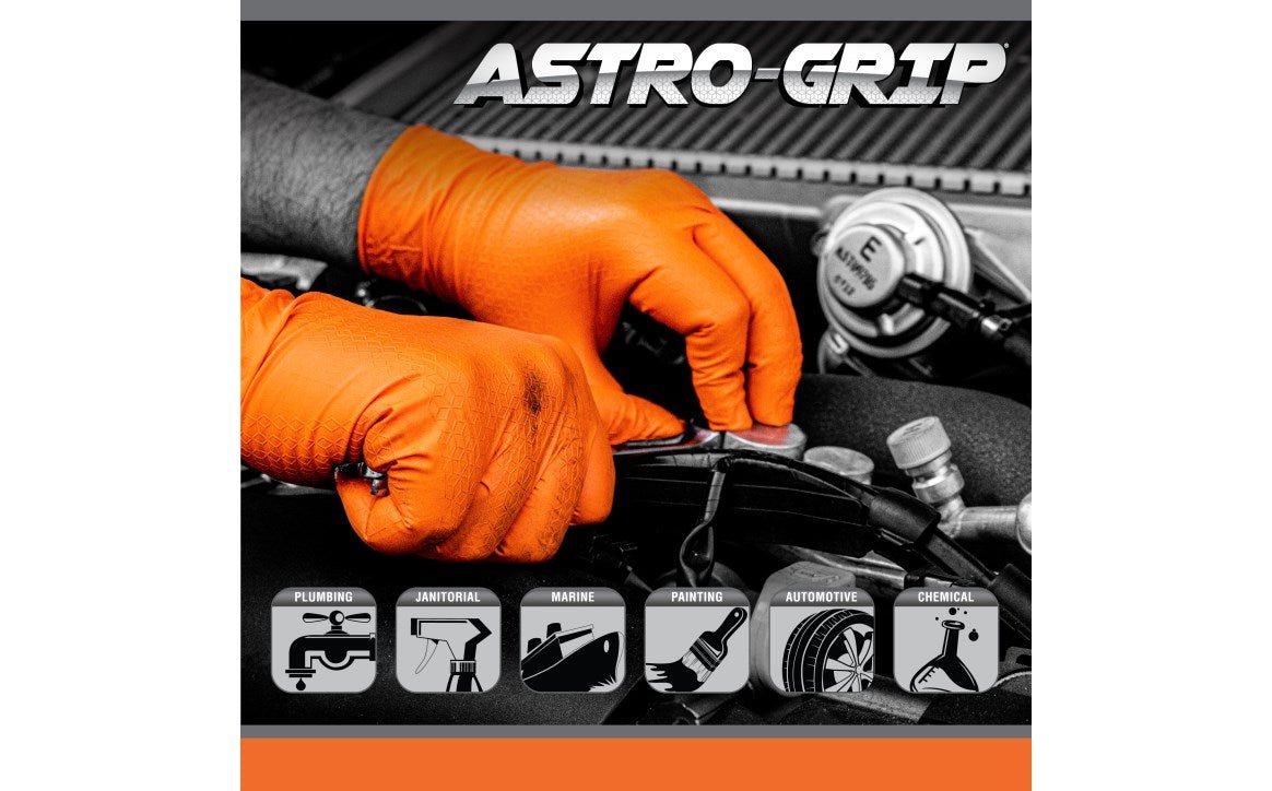 Astro Grip Disposable Nitrile Gloves - High - Grip, 7 Mil, Powder - Free - Durable Hand Protection for Industrial and Automotive Use - Bayou Tool