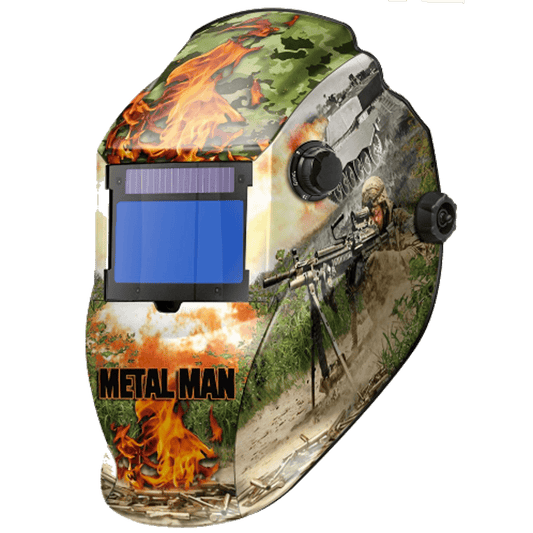 Auto - Darkening Welding Helmet, Metal Man 9 - 13 Shade, Military Graphic, 2 Arc Sensors - Bayou Tool