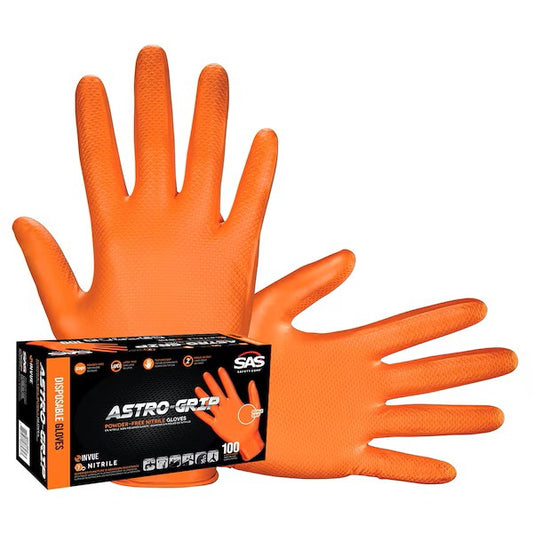 a pair of orange gloves sitting on top of a box