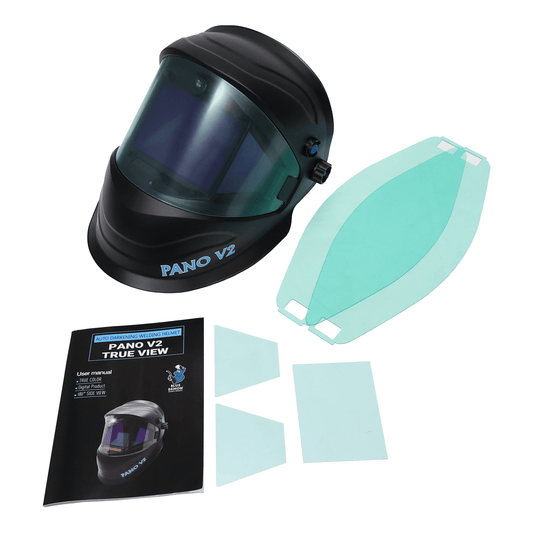Blue Demon True View Pano V2 Welding Hood – 180° FOV, Full‑Color ADF, Rechargeable LED, 1/1/1/1 Clarity - Bayou Tool