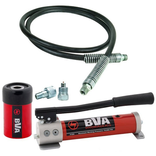 BVA Hydraulics - Combo 12 Ton, 2" Stroke Hollow Cylinder No Threads - P350 | Hydraulic Cylinder & Pump Sets - Bayou Tool