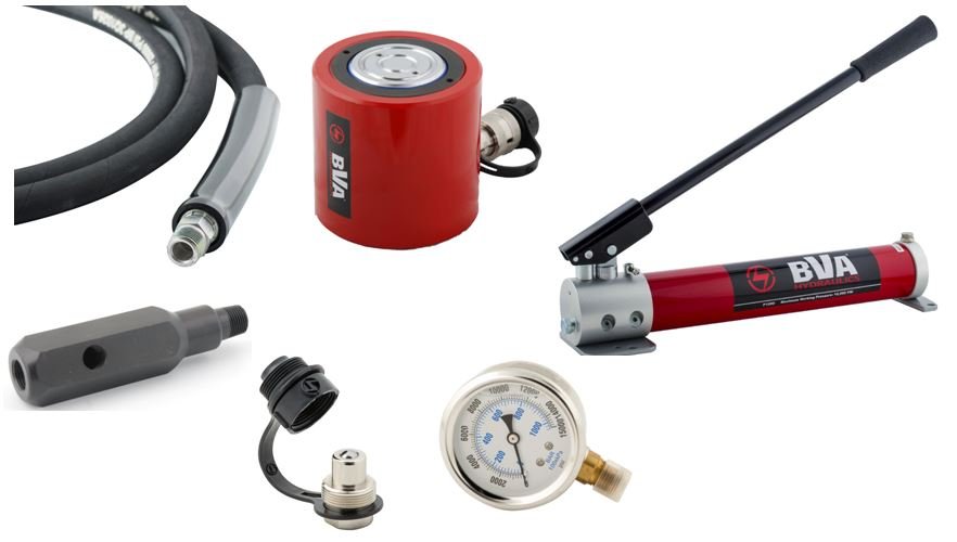 BVA Hydraulics - Combo 50 Ton, 2" Stroke Low Profile Cylinder - P1000 | Hydraulic Cylinder & Pump Sets - Bayou Tool