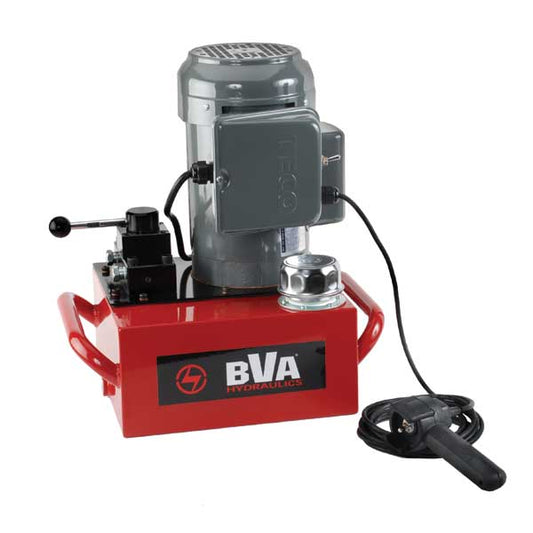 BVA Hydraulics - E-Pump, 1 Hp, 2 Gallon, 3W/3P Manual Valve, 120V 60 Hz, Nema 5-15P Plug, 10Ft Pendant | Electric Hydraulic Power Unit - Bayou Tool