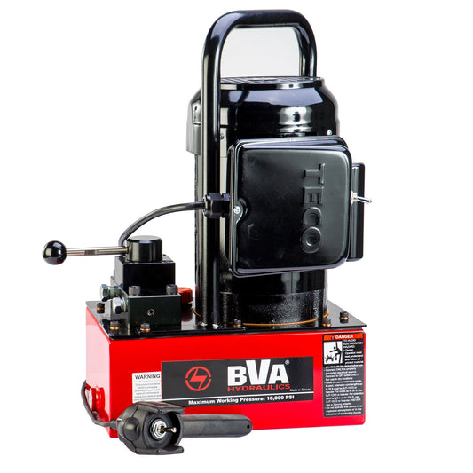 BVA Hydraulics - E-Pump, 1/2 Hp, 1 Gallon, 4W/3P Manual Valve, 120V 60 Hz, Nema 5-15P Plug, 10 Ft Pendant | Electric Hydraulic Power Unit - Bayou Tool